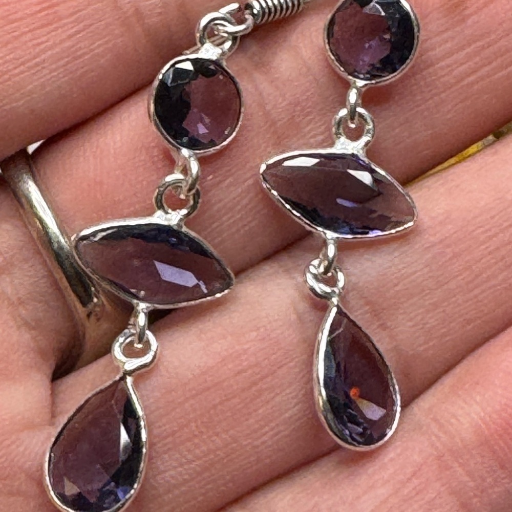 925 Silver Plated Amethyst Earrings. 2" NWT
